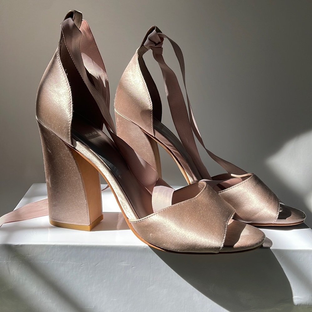 Rose Satin Pink Tie Heels